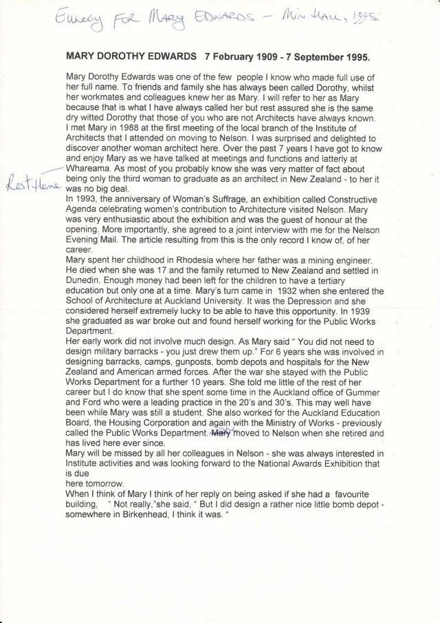 Eulogy mary dorothy edwards by min hall 01