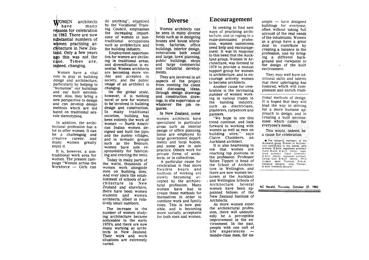 JT Women Arch NZ Herald Article 1983 Page 2