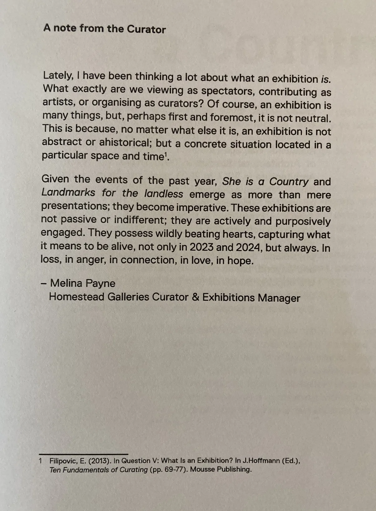 Note from curator
